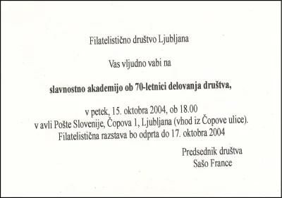 70 LET FILATELISTIČNEGA DRUŠTVA LJUBLJANA